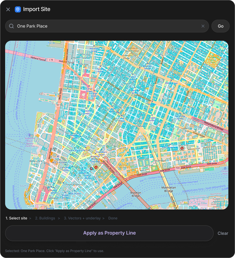 Search a site address and apply a property line